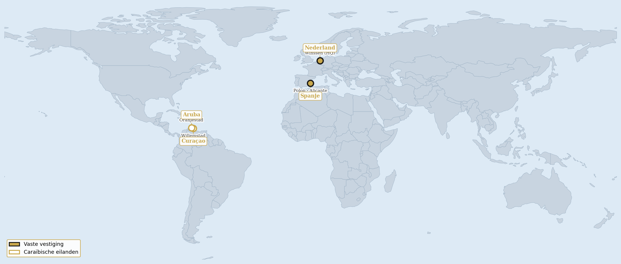 Vestigingen Kroonluchter Verhuur wereldwijd — Nederland, Spanje, Curaçao en Aruba